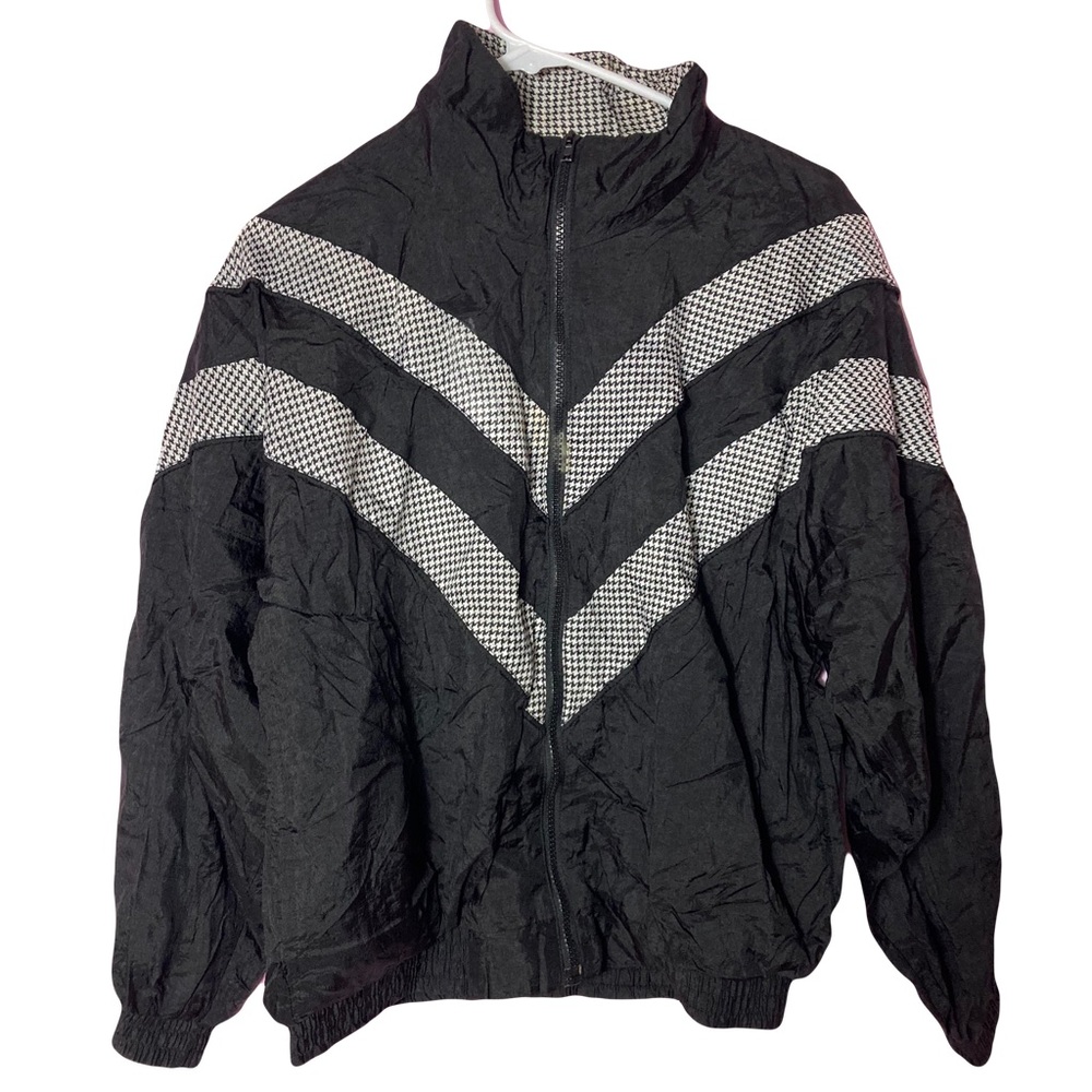 Vintage Black Bill Blass Houndstooth Print Bomber Jacket